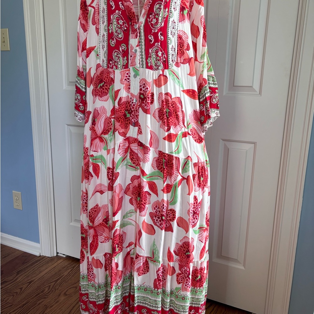 Floral Maxi Dress - Red and Green